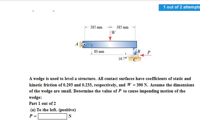 Solved A wedge is used to level a structure. All contact | Chegg.com