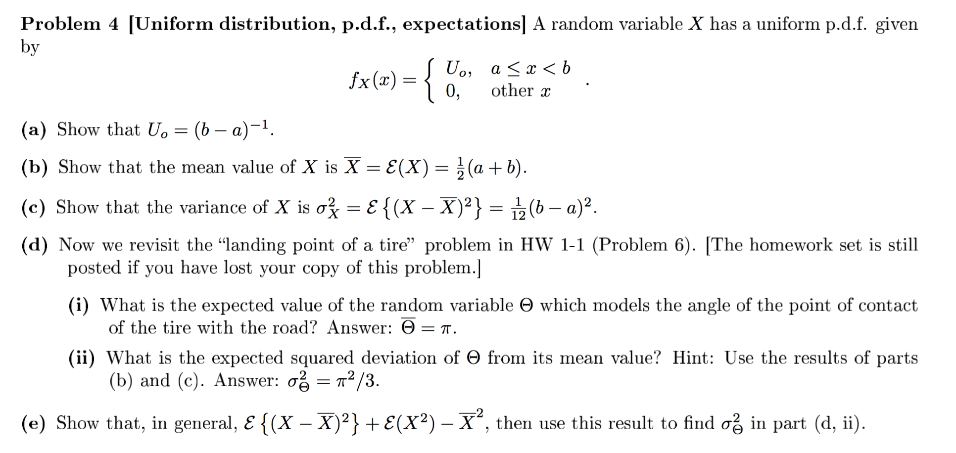 Solved [Uniform distribution, p.d.f., expectations] A random