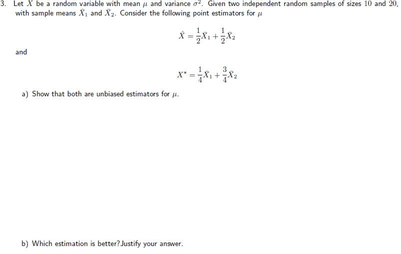 Solved Let X Be A Random Variable With Mean Mu And Variance 