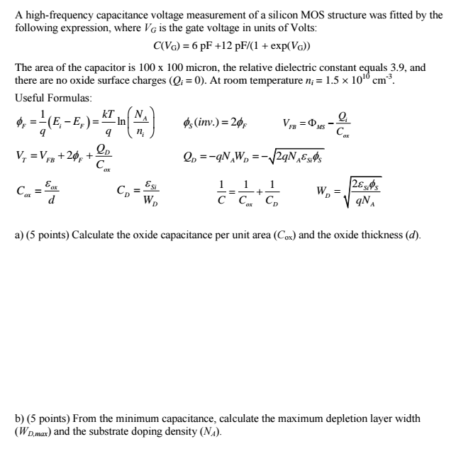 A high-frequency capacitance voltage measurement of a | Chegg.com