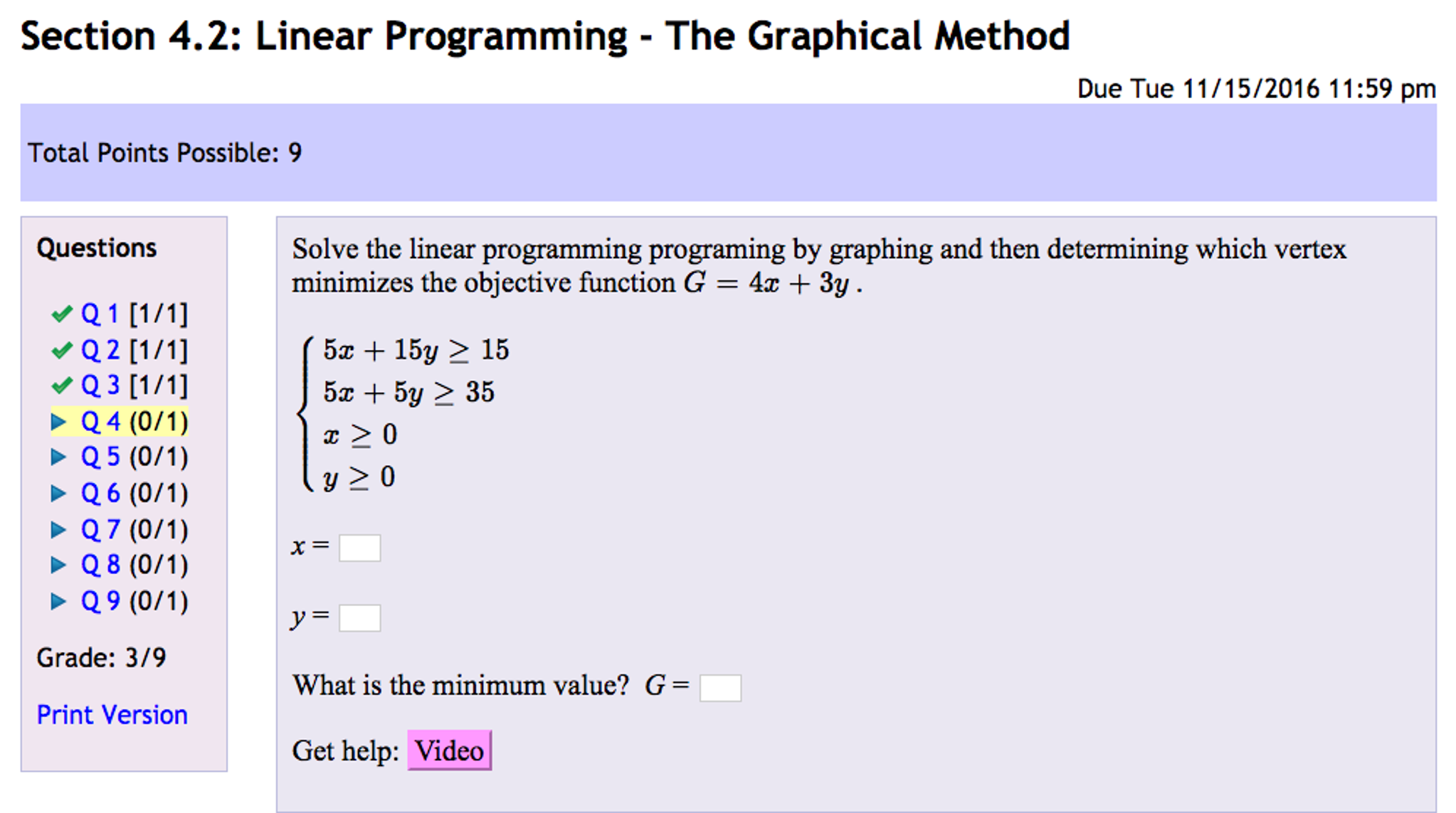 Solved Solve the linear programming programing by graphing | Chegg.com