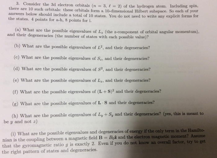 Solved Consider the 3d electron orbitals (n = 3, l = 2) of | Chegg.com