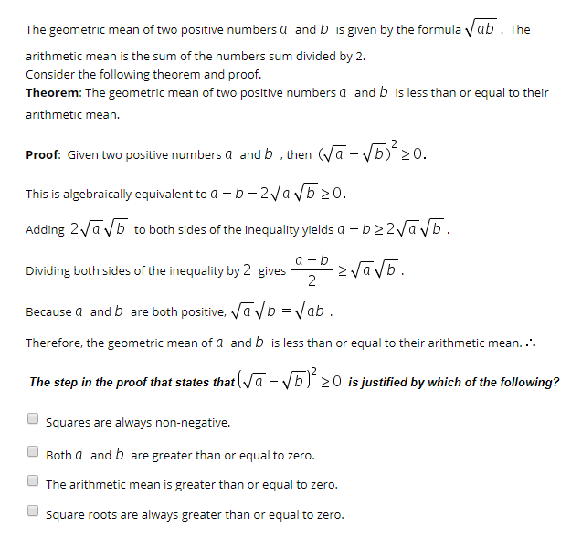 Solved The Geometric Mean Of Two Positive Numbers A And B Is | Chegg.com