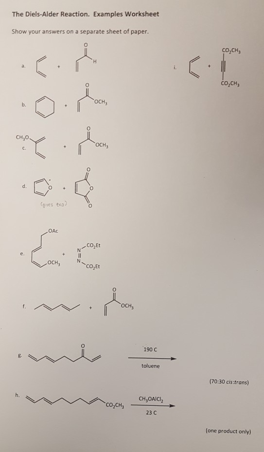 Solved The Diels-Alder Reaction. Examples Worksheet Show | Chegg.com