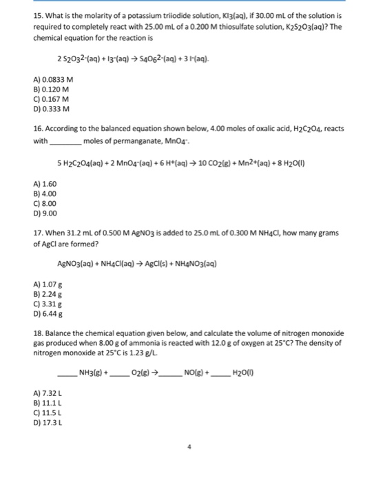 Solved What is the molarity of a potassium triiodide
