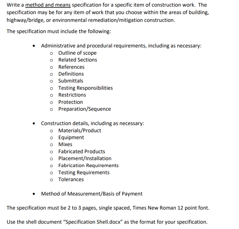 Write a method and means specification for a specific