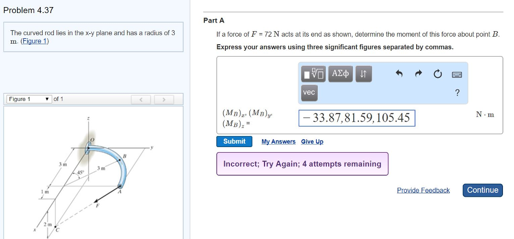 Solved The curved rod lies in the x-y plane and has a radius | Chegg.com