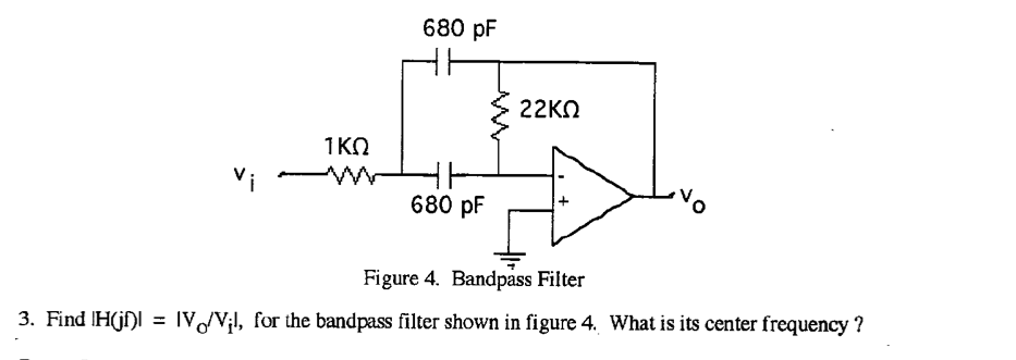 Solved Find |H(jf)| = |V_o/V_i|, for the bandpass filter | Chegg.com