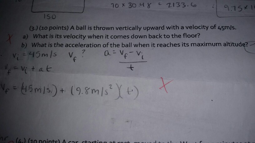 Solved A ball is thrown vertically upward with a velocity of | Chegg.com