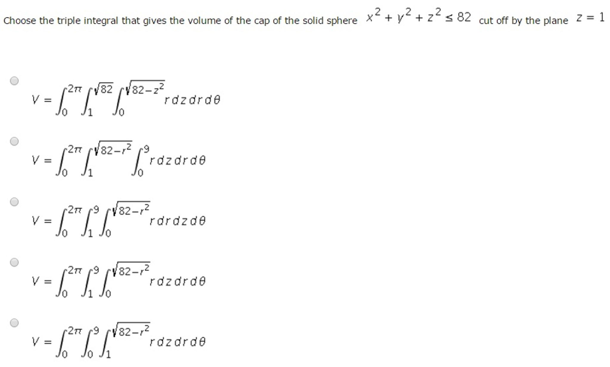 Solved Choose the triple integral that gives the volume of