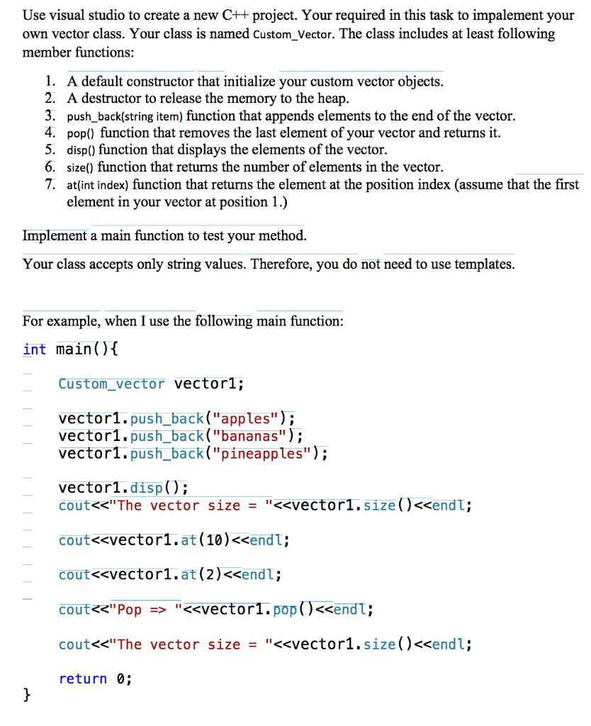 Solved Use visual studio to create a new C++ project. Your | Chegg.com
