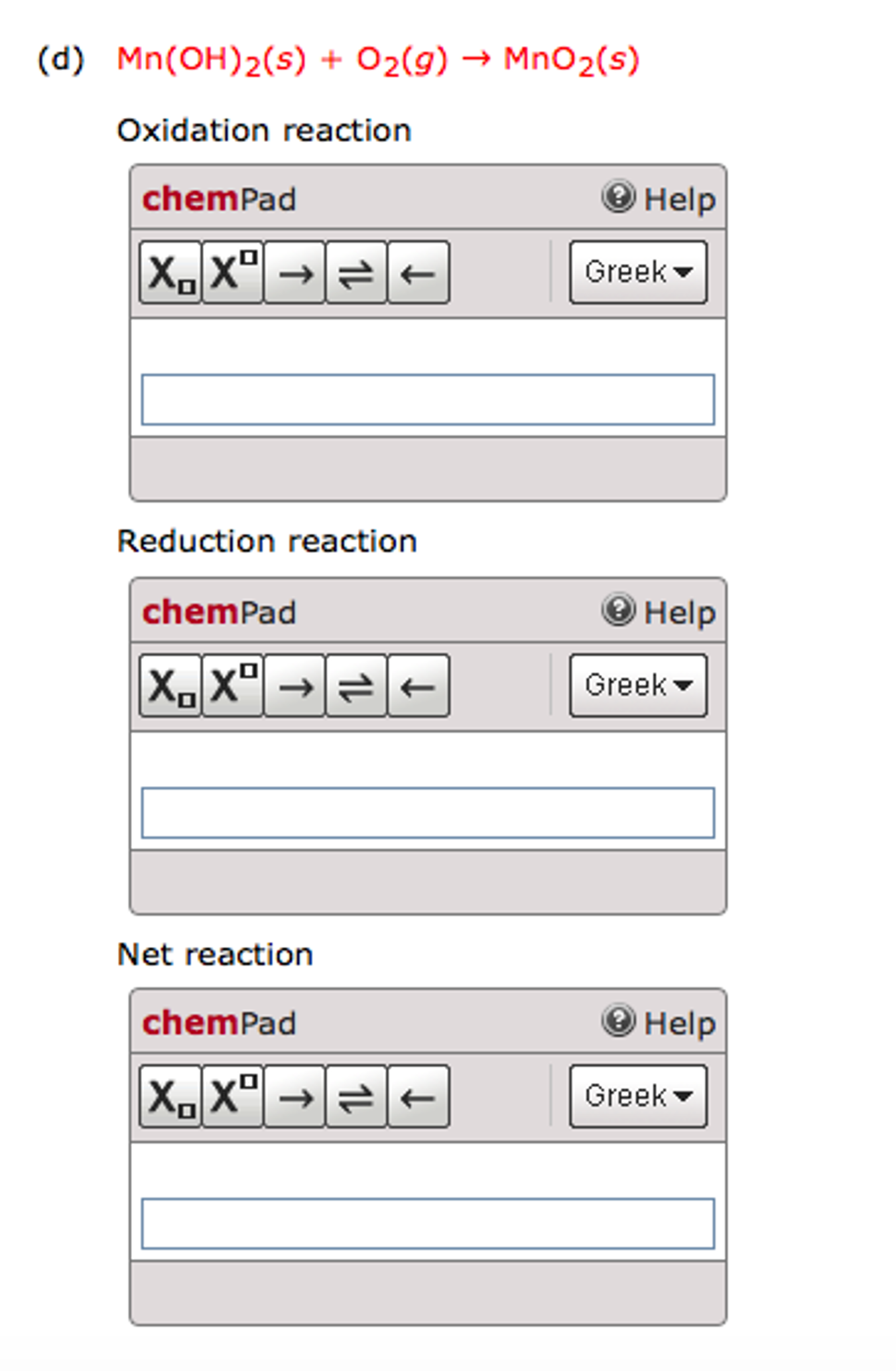 Mn(OH)_2(s) + O_2(g)rightarrow MnO_2(s) Oxidation | Chegg.com