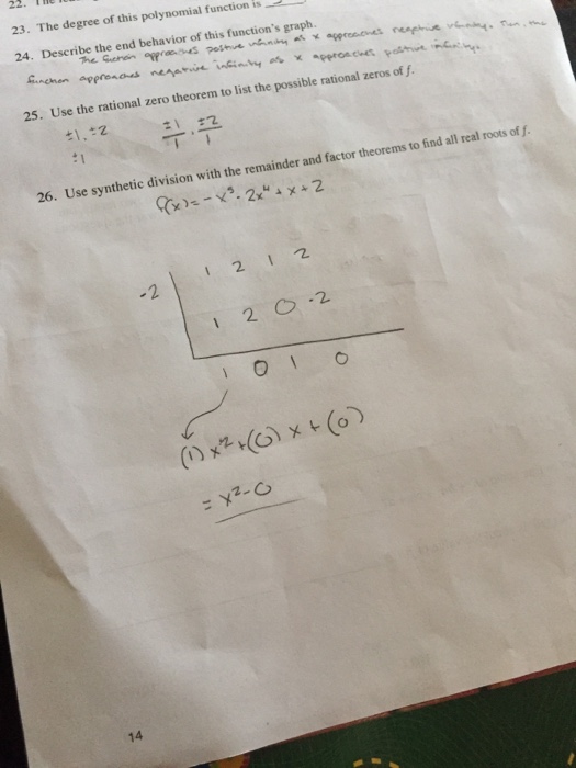 Solved 26 Use Synthetic Division With The Remainder And