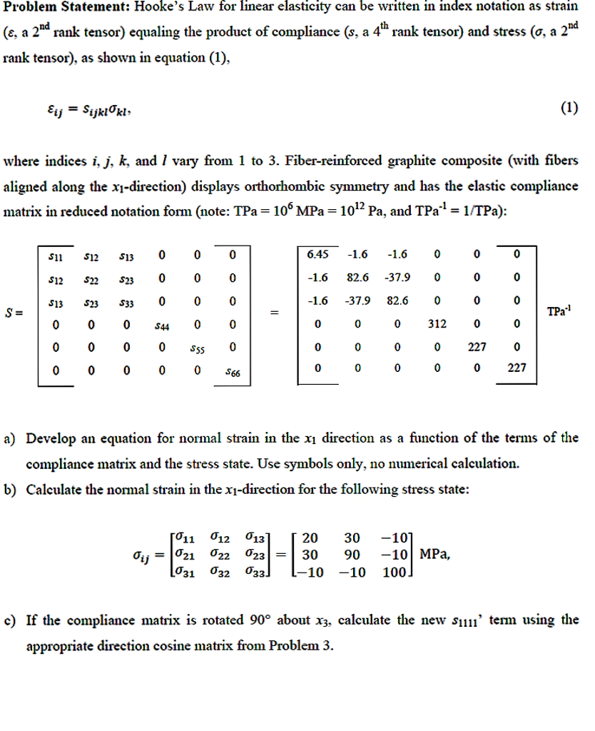 Hooke's Law tor linear elasticity can be written in