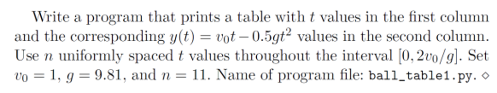 Solved Write a program that prints a table with t values in | Chegg.com