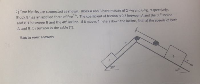 Solved 2) Two Blocks Are Connected As Shown. Block A And B | Chegg.com