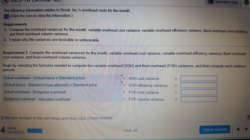 Solved 1. Compute the overhead variance's for the month