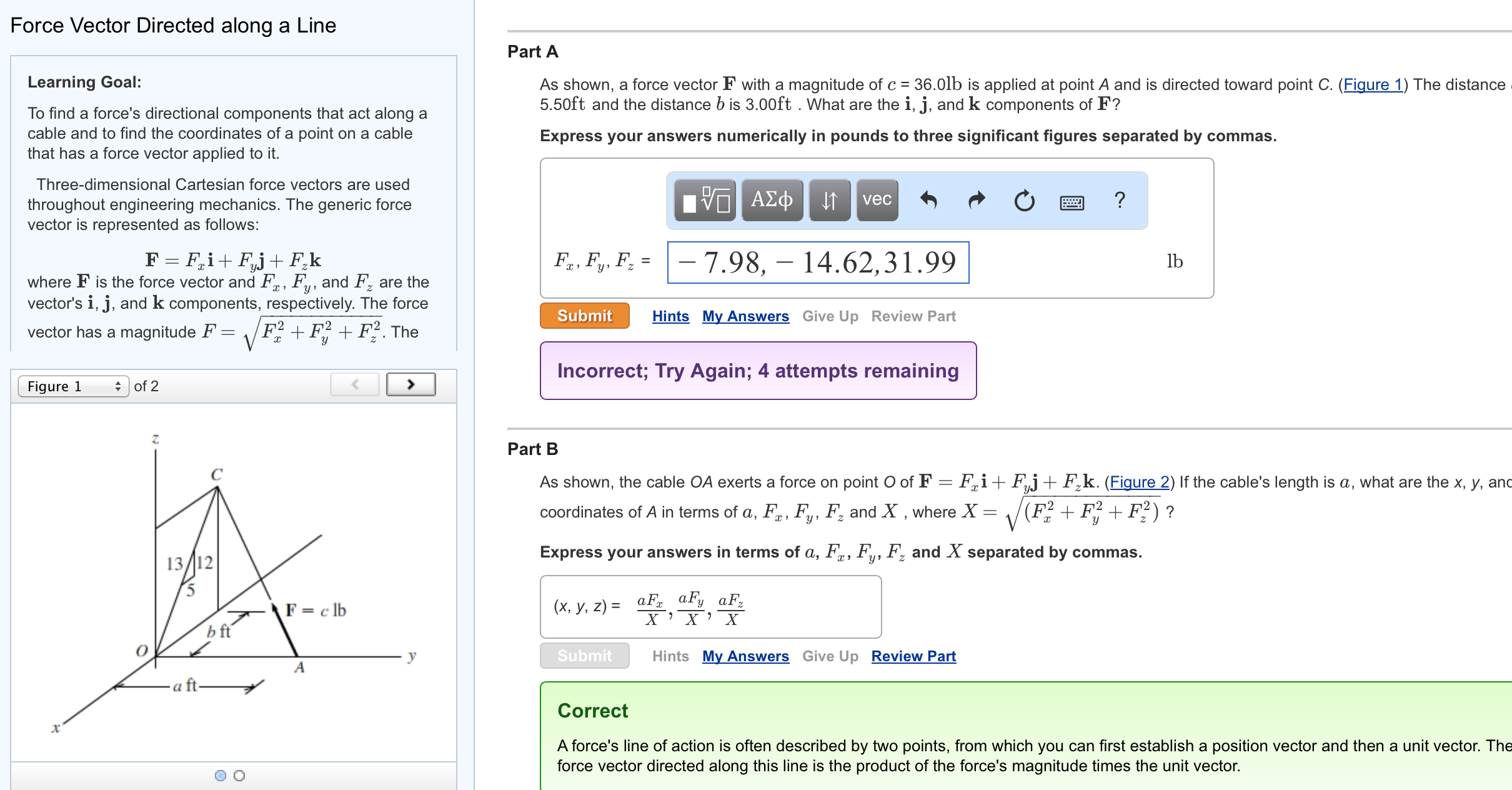 Solved Force Vector Directed along a Line Part A As shown, a | Chegg.com