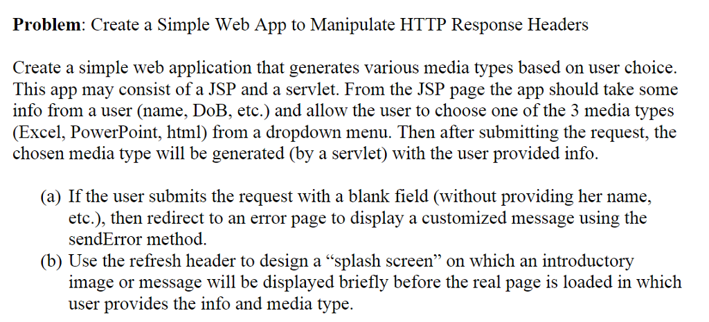 Problem: Create a Simple Web App to Manipulate HTTP | Chegg.com