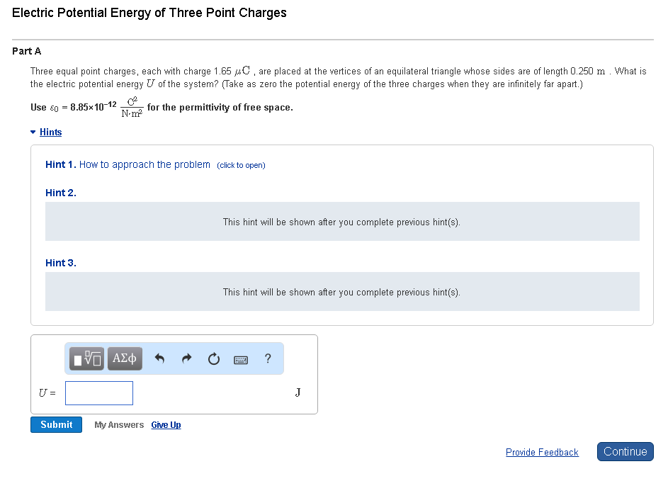 potential energy of a system of three point charges