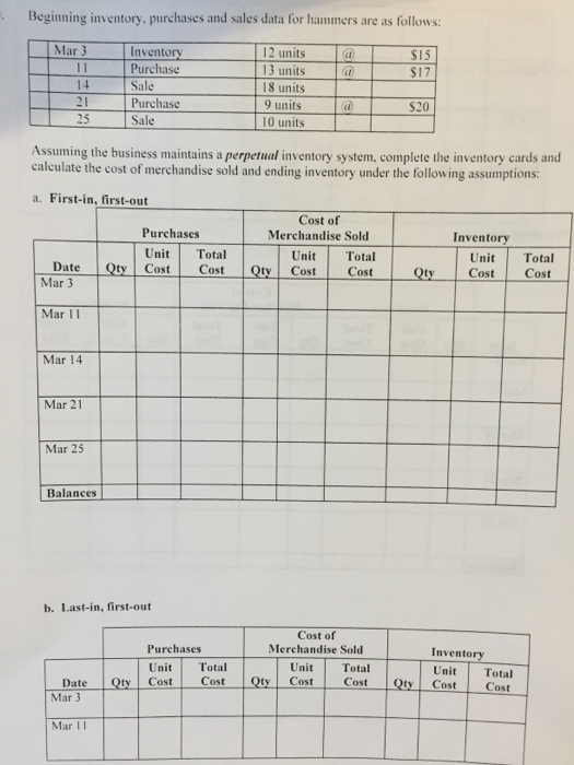 FIFO, LIFO and weighted average | Chegg.com