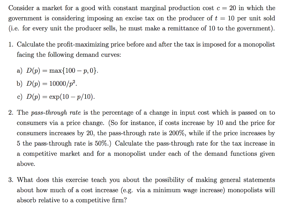 Solved Consider a market for a good with constant marginal