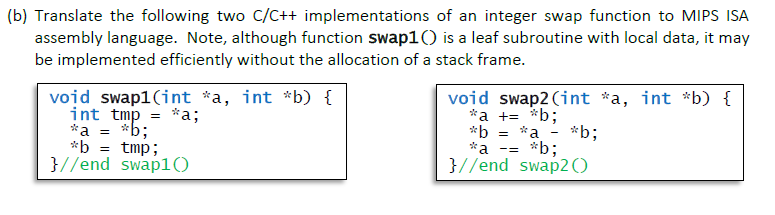 Solved (b) Translate the following two C/C++ implementations | Chegg.com