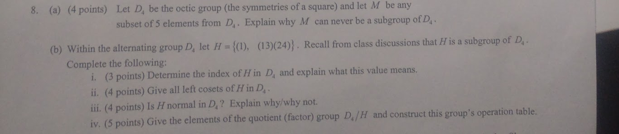 Solved Let D_4 be the octic group (the symmetries of a | Chegg.com