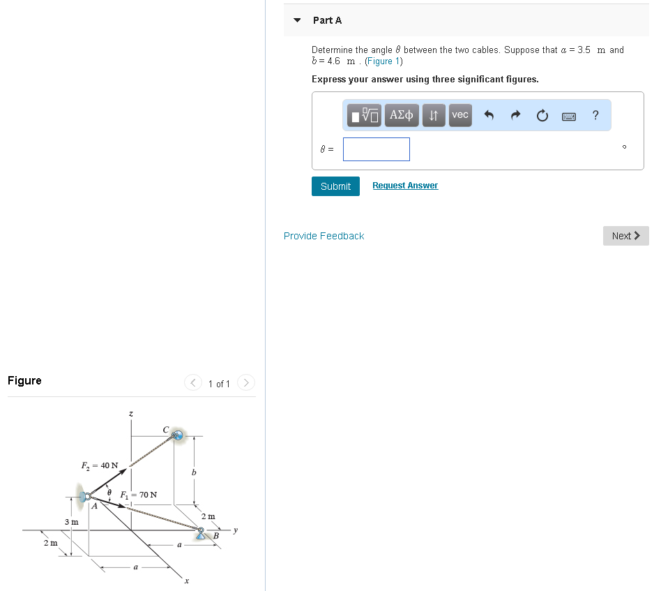 Solved Part A Determine the angle θ between the two cables. | Chegg.com