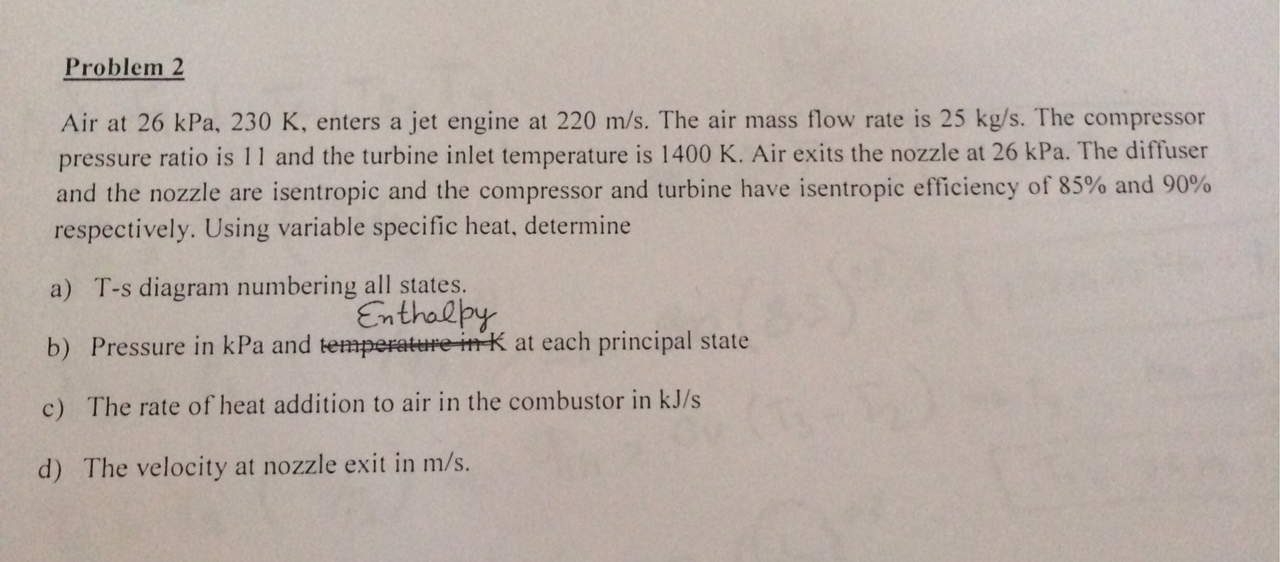 Solved Air at 26 kPa, 230 K, enters a jet engine at 220 m/s. | Chegg.com
