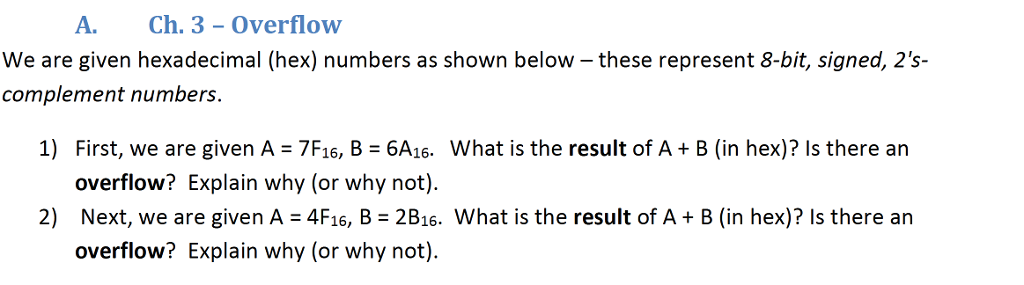 Solved A. Ch. 3-Overflow We are given hexadecimal (hex) | Chegg.com