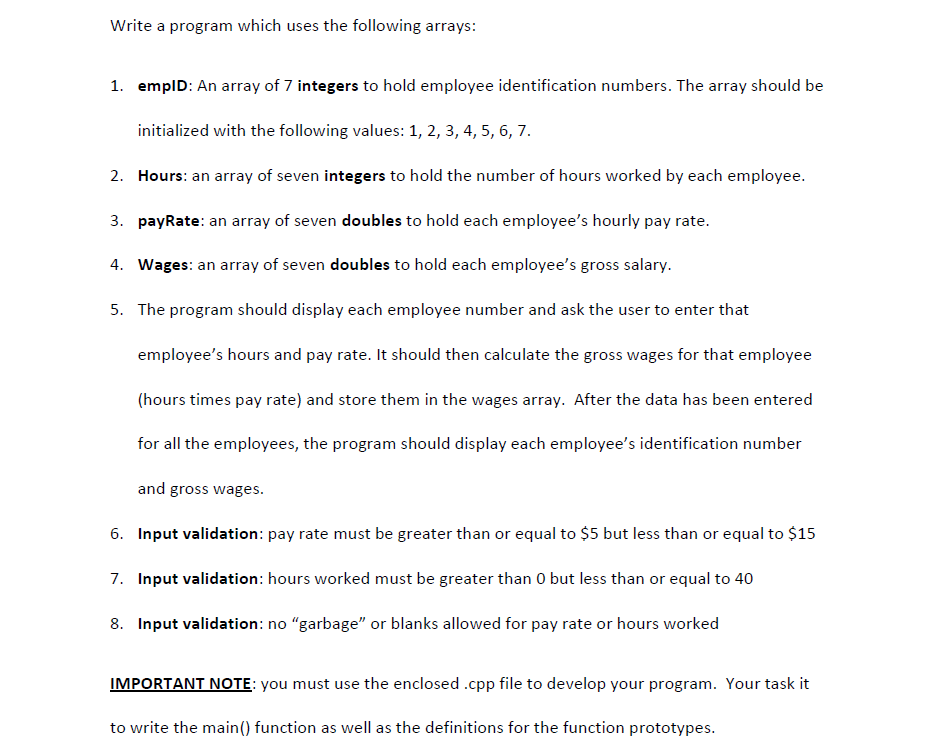 Solved Write a program which uses the following arrays: 1. | Chegg.com
