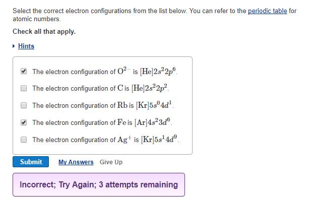 Solved Select The Correct Electron Configurations From The