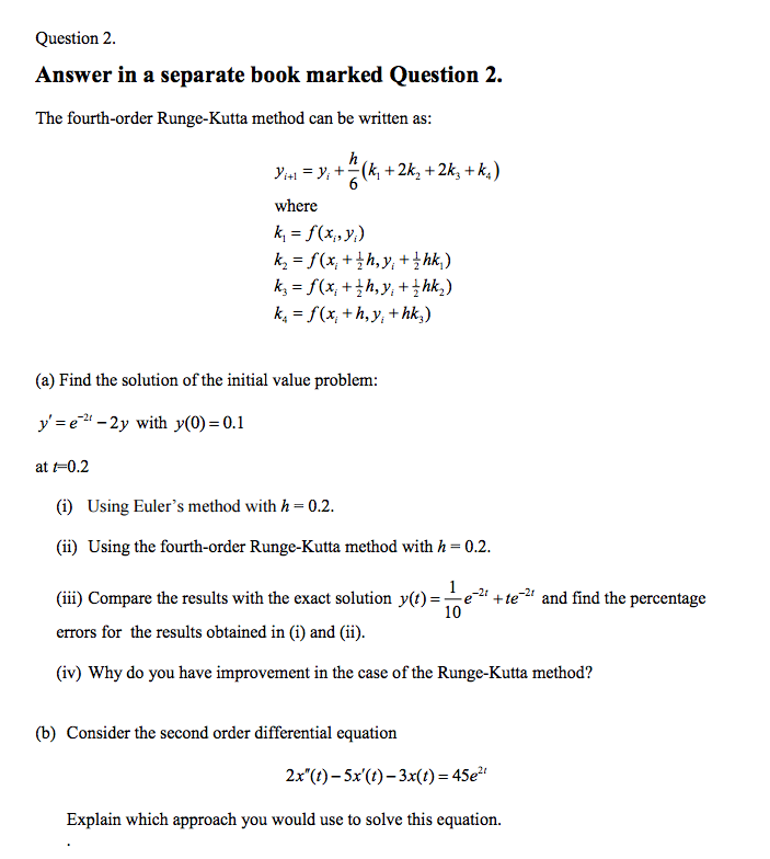 Solved The Fourth-order Runge-Kutta Method Can Be Written | Chegg.com