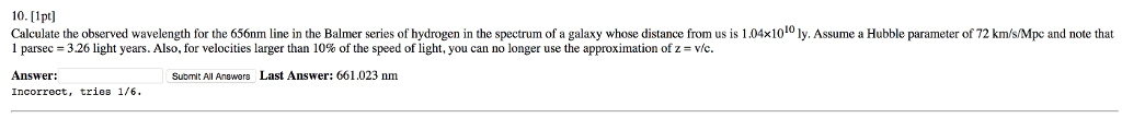 Solved Calculate the observed wavelength for the 656nm line | Chegg.com