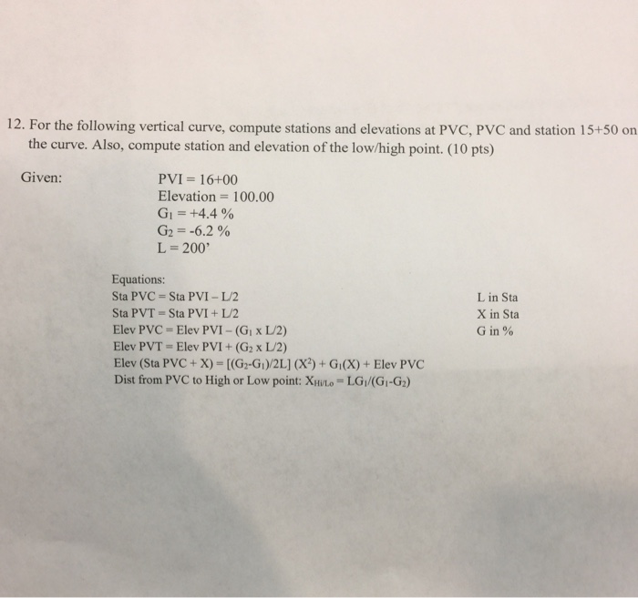 Solved For the following vertical curve, compute stations | Chegg.com