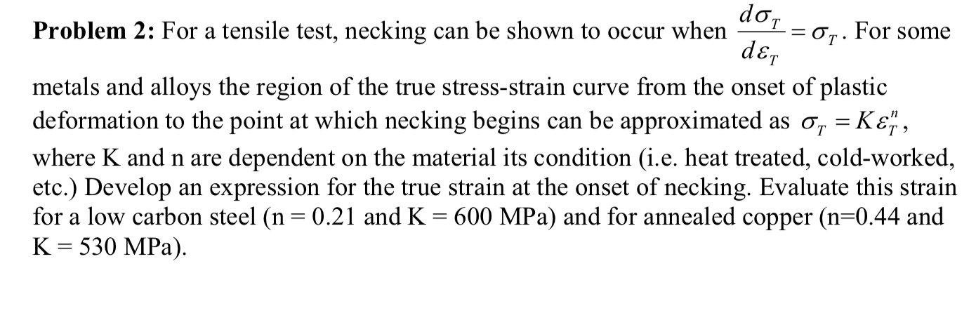 Solved Problem 2: For A Tensile Test, Necking Can Be Shown | Chegg.com