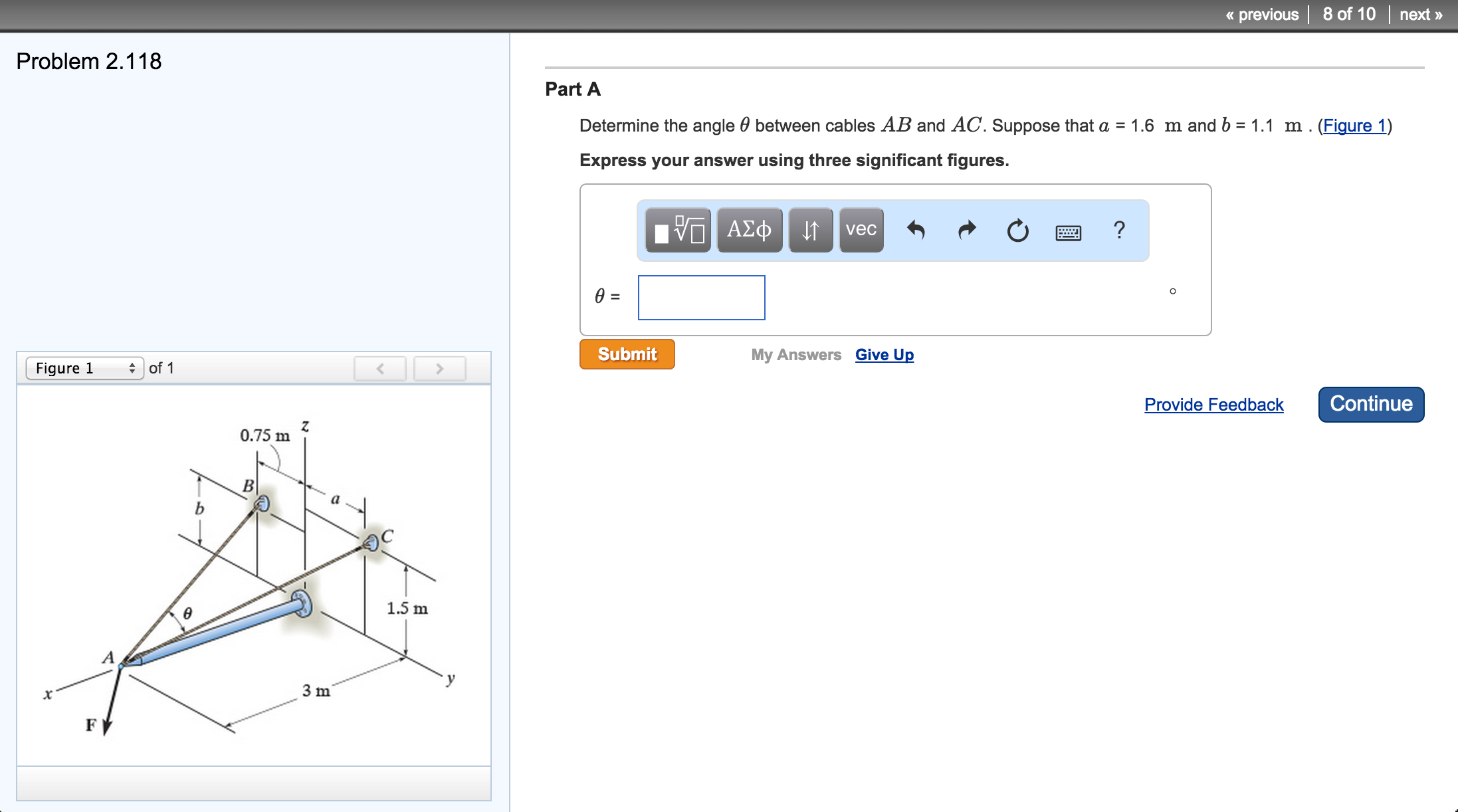 Solved Determine the angle theta between cables AB and AC. | Chegg.com