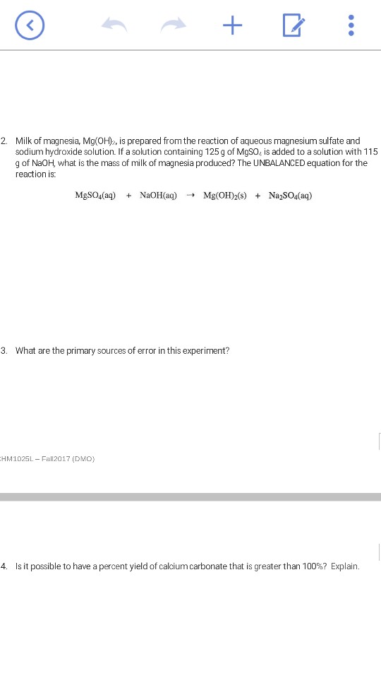 Solved 2. Milk of magnesia, Mg(OH)2, is prepared from the