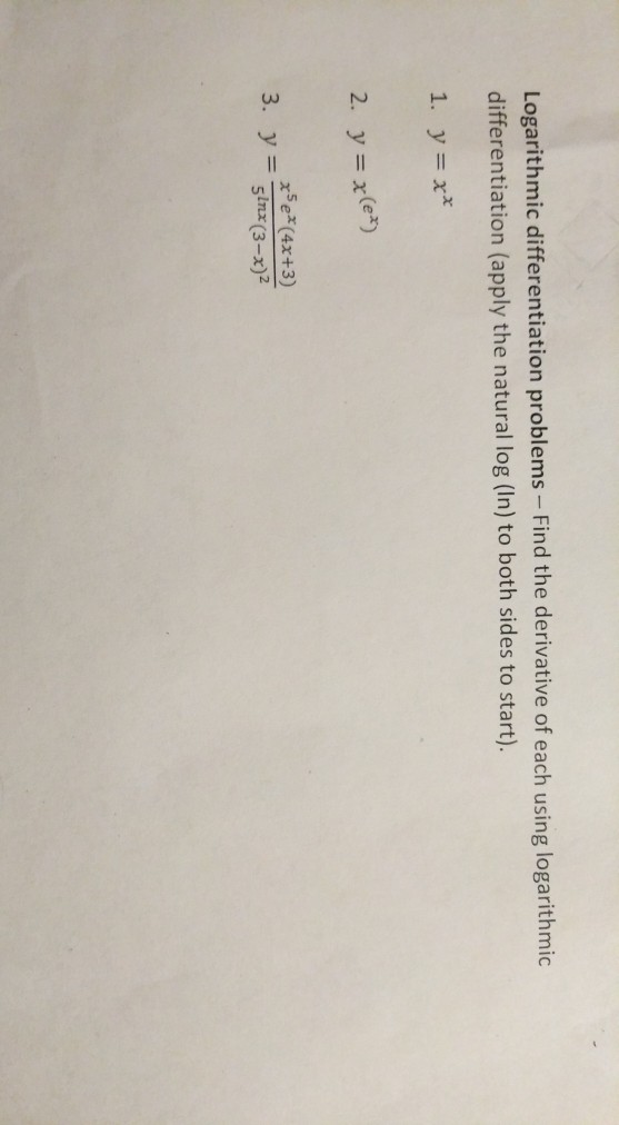 Solved Logarithmic differentiation problems - Find the | Chegg.com