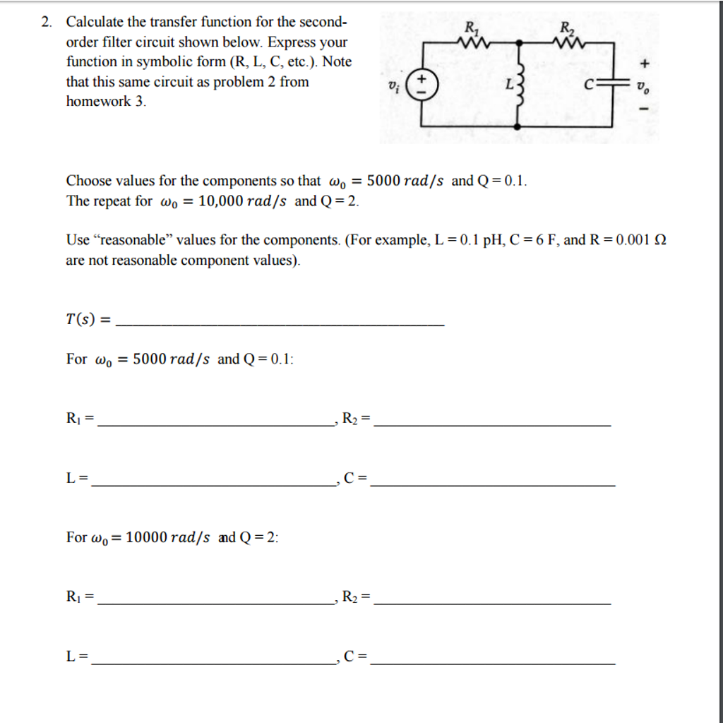 Calculate the transfer function for the second-order | Chegg.com