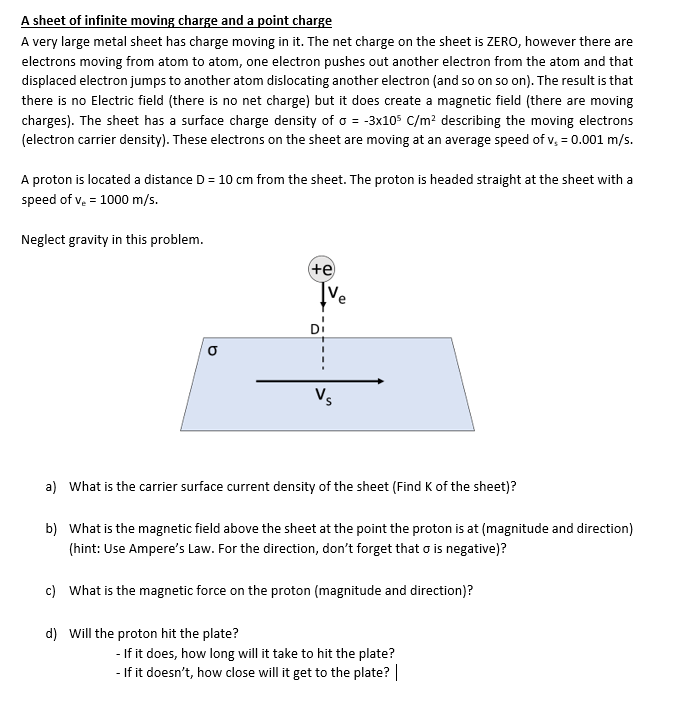 Solved A sheet of infinite movng charge and a point charge A | Chegg.com