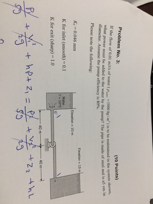 If the flow of 0.01 m3/s of water (rho_water = 100 | Chegg.com