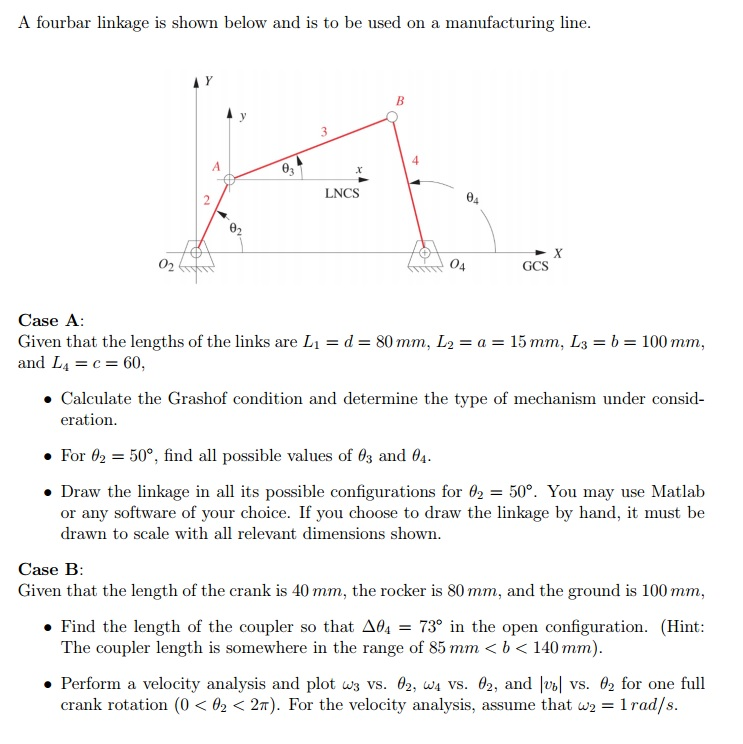 A fourbar linkage is shown below and is to be used on | Chegg.com