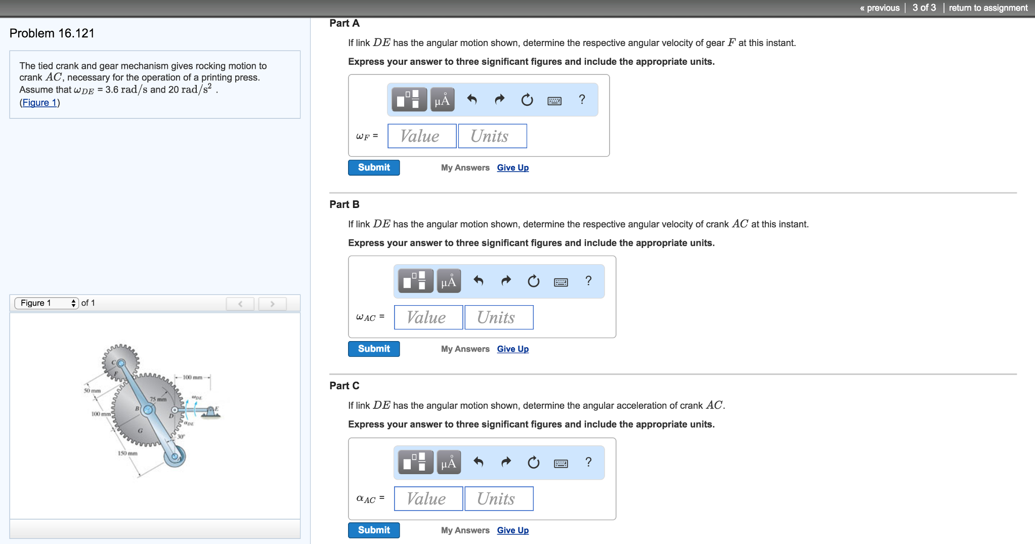 The tied crank and gear mechanism gives rocking | Chegg.com