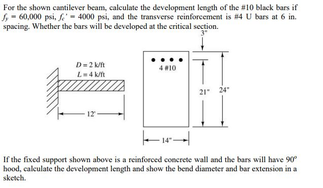 Solved For the shown cantilever beam, calculate the | Chegg.com