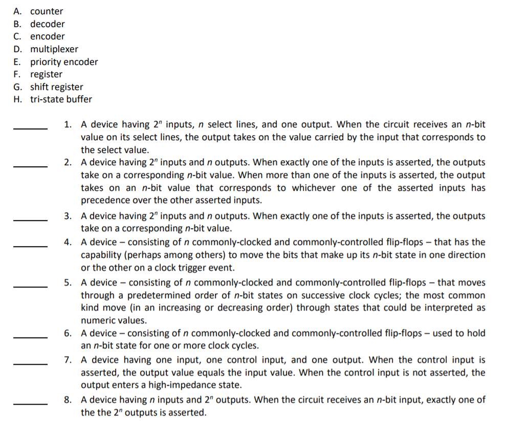 Solved A. Counter B. Decoder C. Encoder D. Multiplexer | Chegg.com