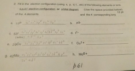 Solved 2. Fill in the electron configuration (using s, p. d | Chegg.com