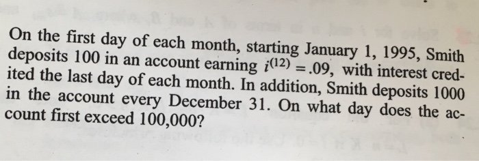 On The First Day Of Each Month Starting January 1 Chegg