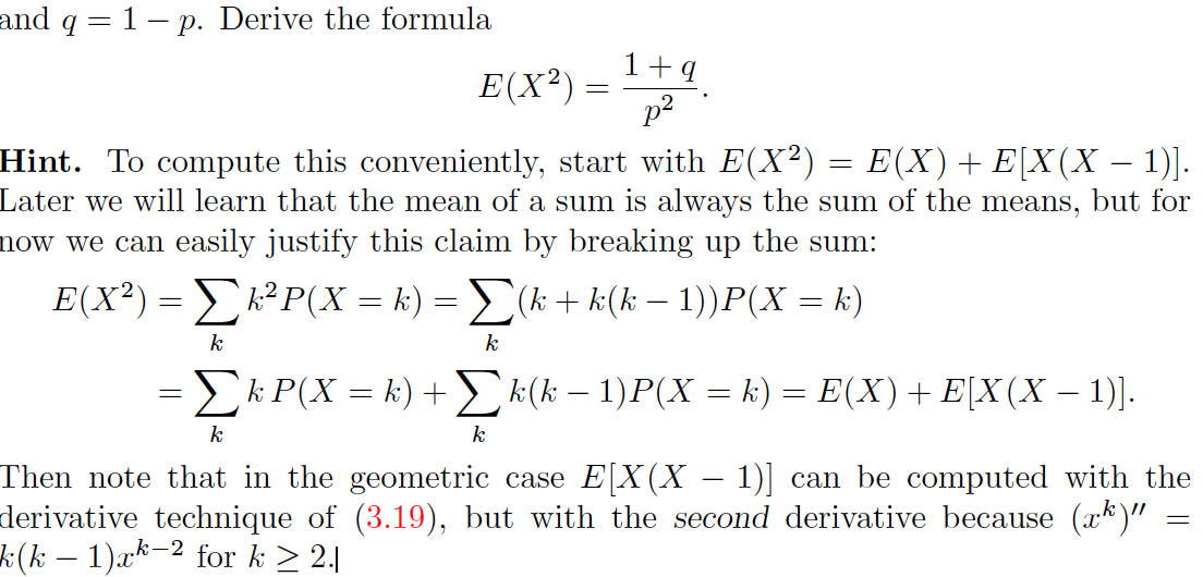 Solved and q = 1 - p. Derive the formula E(X^2) = 1 + | Chegg.com